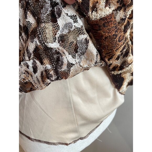 Vtg Y2K Serenade New York Lace Blouse Womens L Brown Sunflower Leopard Print - Picture 4 of 8